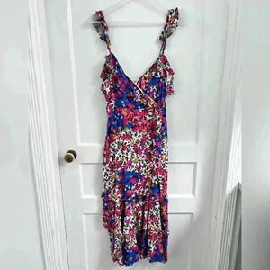 Majorelle Nolita Ruffle Floral Midi Dress in Patchwork Multi LIKE NEW